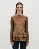 グロッシーフリルトップス _ BROWN