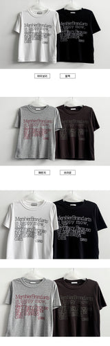アートスパンデックスレタリングショートスリーブTシャツ