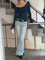 Ice blue boots cut pants
