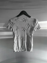 ブルーフラワー刺繍半袖Tシャツ