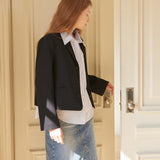 Crop Button Jacket Black