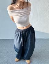 BALLOON BANDING LONG DENIM PANTS💙🖤 - 2 COLORS