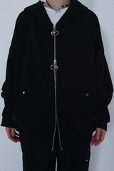 2WAY LOGO TWIST STUD HOOD ZIP-UP_BLACK