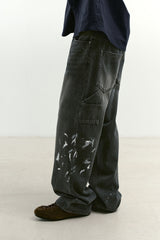 エイジスプラッターカーペンターデニムパンツ(Washed Black)