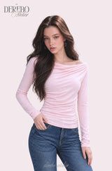 フロー リップ シャーリング ピンク ロングスリーブ Tシャツ