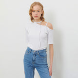 ストラップハーフスリーブTシャツ ホワイト