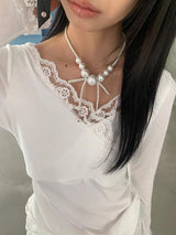 White pearl bow necklace