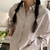 Berui Oversized Fit Boxy Fit Knitted Checkered Shirt Shirt [MANDARINETREE ONLY]