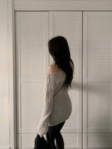メウワンオフショルダーリボンリベッドニットドレス