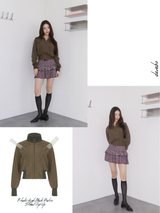 カーキハイネックレトロストリートジップアップ