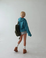 Color-Blocked Taping Hoodie String Oversized Knit