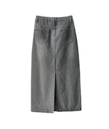 SALE! Gray washed denim back slit H-line long skirt (Gray)