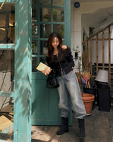Easy wide denim pants