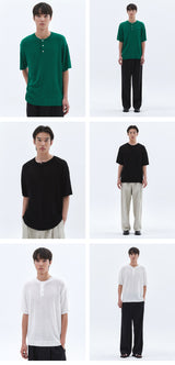 クラウドサマーヘンリーネックニット_Black