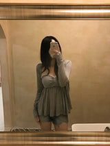 Needs Inner Cap Lace Flare Top & Cardigan SET