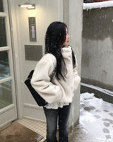 High neck fur crop jacket