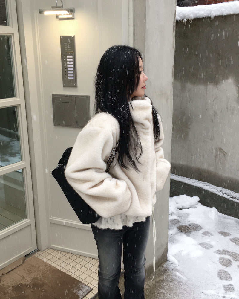 High neck fur crop jacket