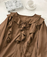 Shushu V-Neck Lace Ruffle Blouse