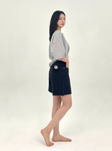 3RD リオーダーヒップポケット刺繍ブラックデニムショーツ ロング code 25106