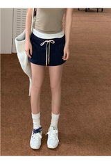 Navy drawstring terry mini skirt