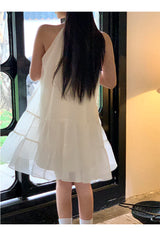 Lemon tea halterneck flare sleeveless dress