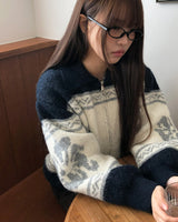 Mulli Nordic Collar Loose Fit Knit Zip-Up