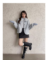 Cozy Flip-collar Fleece Short Jacket (Mitten Set)