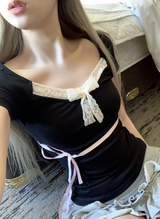 Tinifu Ribbon Lace Top (black)