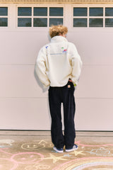 KIRSH X MISAKI KAWAI FLEECE MIX PATCH STADIUM MEN JACKET [IVORY]