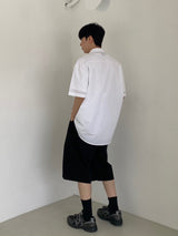 Two tuck wide banding half pants 2C