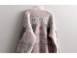 Pink snowflake cat knit cardigan