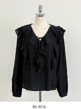 Shushu V-Neck Lace Ruffle Blouse