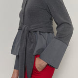 Bow Belted Jersey Peplum Blouse _ Grey