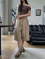 Node cut string cotton bermuda shorts