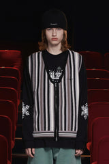 STRIPE ZIP KNIT VEST / BLACK