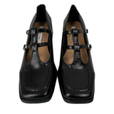 Two buckle Mary Jane square toe middle heel loafers (2 colors)