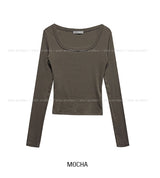 [U-BASIC] Marron Square Neck Slim Long Sleeve