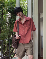 カレンボタンチェッククロップショートスリーブシャツ