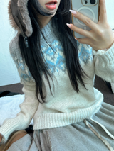 ウール🧸 アンゴラスノーフラワーロウンフニット❤🤎🩵💙4カラー