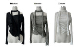 Western Unbalanced Off-Shirring Sheer Linen T & Scarf SET (3color)