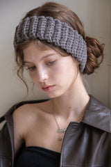 Wool blend knit ear warmer and hairband (Brown grey)