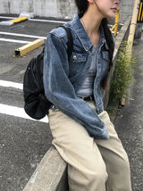 Raeon Vintage Crop Washing Denim Jacket