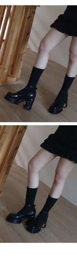 RETRO FLATFORM PUMPS HEEL (FLOWER, BLACK 2COLORS!)