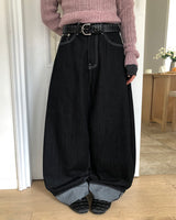 Teron Roll-Up Raw Denim Wide Pants