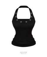 Ring Eyelet rib halter top (2color)