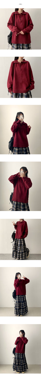 Uniting Loose Fit Color Wool Collar Knitwear
