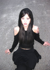 [春] - Drape hood T (Black/Gray)