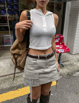 バレボタンリネンフーデッドスリーブレス