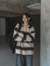 ブレッドモヘアストライプニット