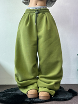 シープフリース🐑🧸スナップツーピンタックストリングバルーンワイドロングパンツ 🧸🩶🖤💚4カラー